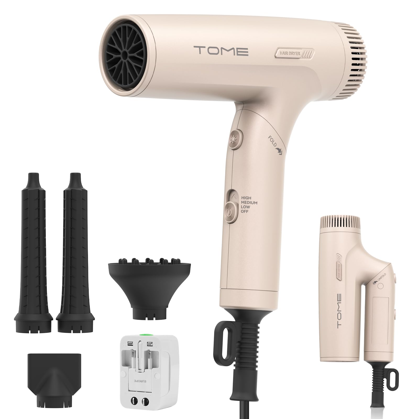 Amazon.com : TOME Dual Voltage Travel Hair Dryer, Foldable Blow